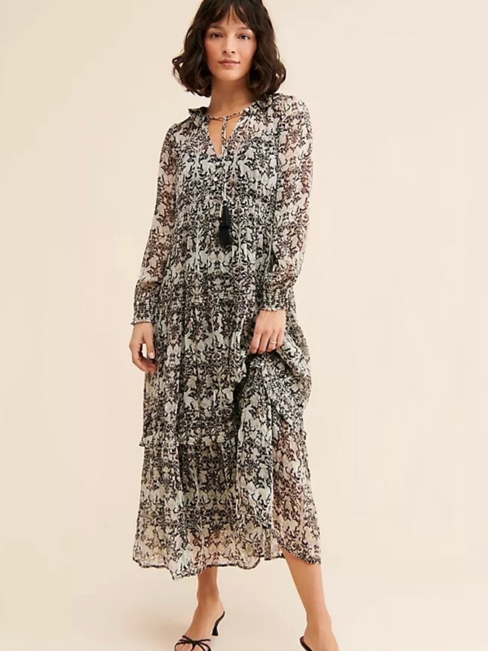 Anthropologie Marais Chiffon Rabbit Sheer Maxi S Whimsical Thanksgiving Dress